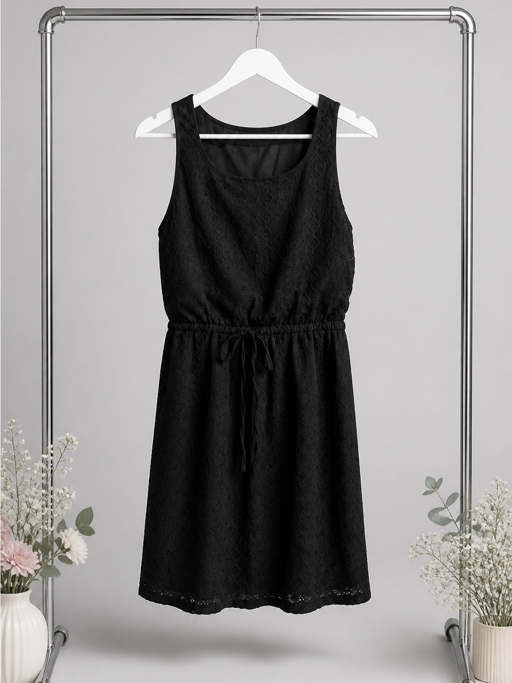 Source Unknown Black Sleeveless Drawstring Waist Dress